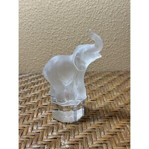 Frosted Crystal Glass Elephant Figurine By Goebel On Faceted Base 1985